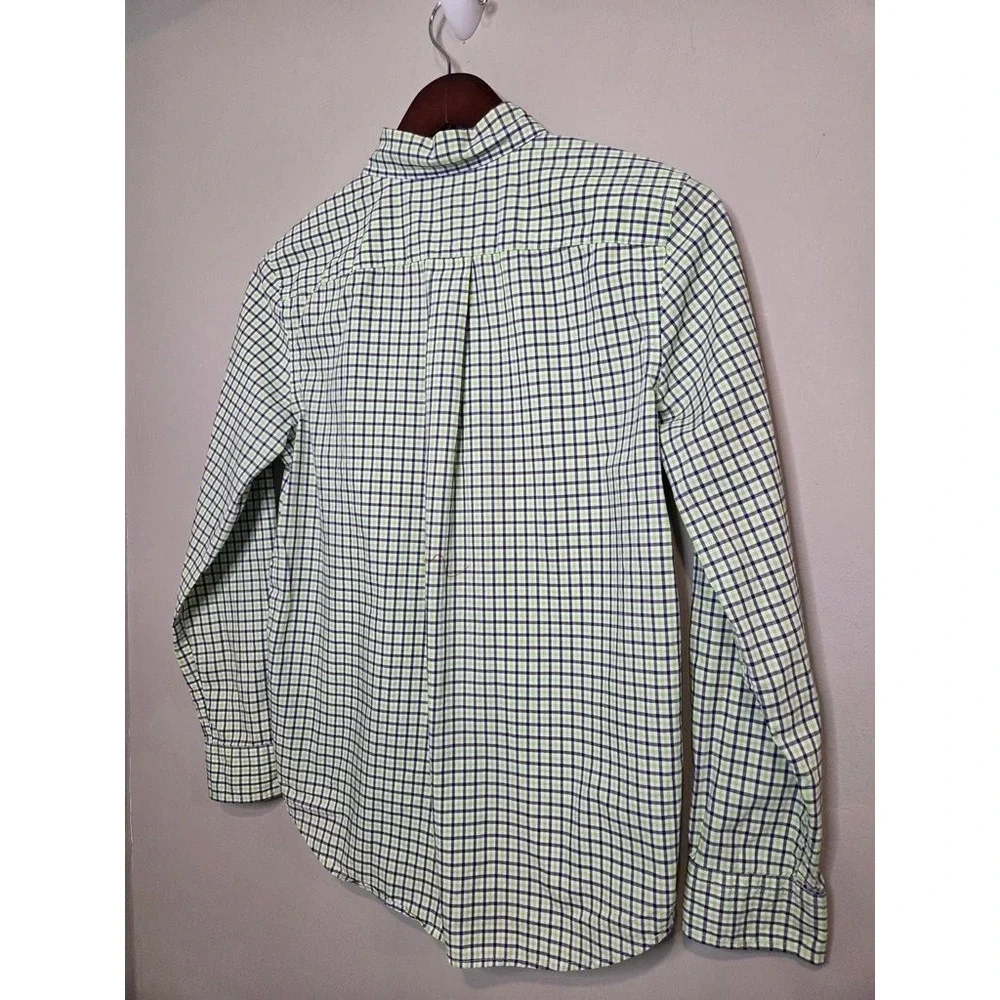 Ralph Lauren Kids L 14-16 Button Down Shirt Green Blue Check Plaid Cotton Pony